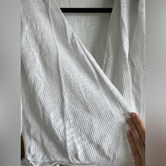 Belle White Knit Open Leaf Fern Pattern Cardigan Granny Sweater Cottagecore XL - Picture 5 of 10